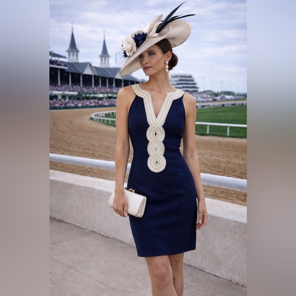 Lilly Pulitzer Dresses & Skirts - Lilly Pulitzer Navy Dress with Gold Embellishments-Kentucky Derby